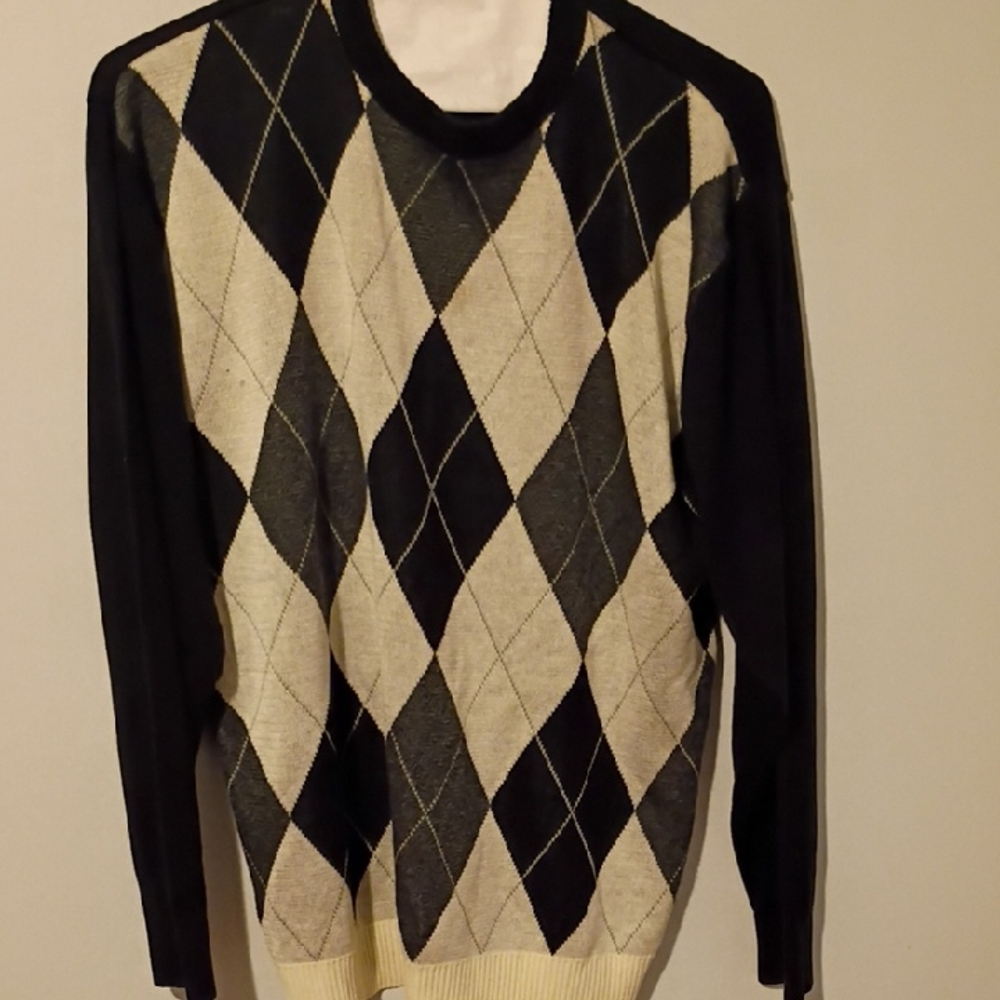 Men's Argyle Sweater - Black and Cream